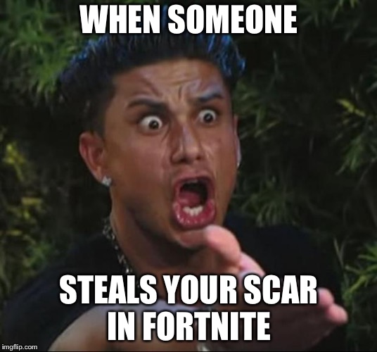 DJ Pauly D Meme | WHEN SOMEONE; STEALS YOUR SCAR IN FORTNITE | image tagged in memes,dj pauly d | made w/ Imgflip meme maker
