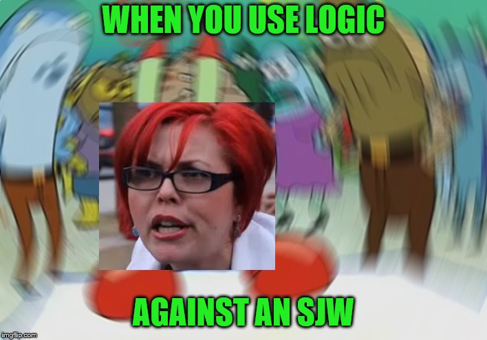 Logic is super effective against SJW, unless SJW uses "LALALALALA, I CAN'T HEAR YOU, YOU'RE RACIST!" | WHEN YOU USE LOGIC; AGAINST AN SJW | image tagged in memes,mr krabs blur meme,sjw,triggered feminist,logic | made w/ Imgflip meme maker