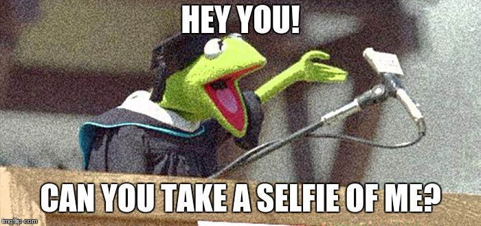 NOT what SELFIE means... | HEY YOU! CAN YOU TAKE A SELFIE OF ME? | image tagged in memes,kermit the frog | made w/ Imgflip meme maker
