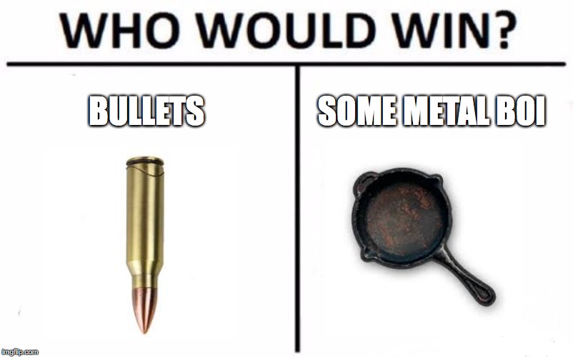 Who Would Win? Meme | BULLETS; SOME METAL BOI | image tagged in memes,who would win | made w/ Imgflip meme maker