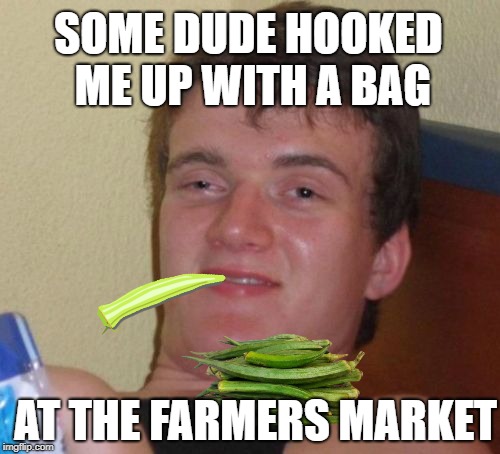 10 Guy Meme | SOME DUDE HOOKED ME UP WITH A BAG AT THE FARMERS MARKET | image tagged in memes,10 guy | made w/ Imgflip meme maker
