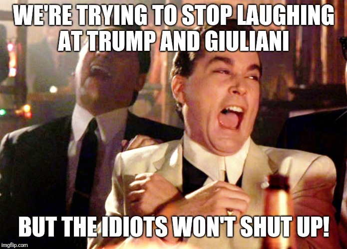 Good Fellas Hilarious | WE'RE TRYING TO STOP LAUGHING AT TRUMP AND GIULIANI; BUT THE IDIOTS WON'T SHUT UP! | image tagged in memes,good fellas hilarious | made w/ Imgflip meme maker