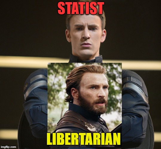 Libertarian Captain America | STATIST; LIBERTARIAN | image tagged in captain america,statist,libertairan,woke,memes,funny | made w/ Imgflip meme maker