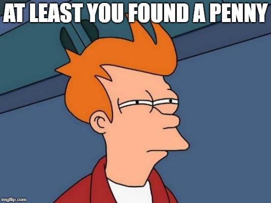 Futurama Fry Meme | AT LEAST YOU FOUND A PENNY | image tagged in memes,futurama fry | made w/ Imgflip meme maker