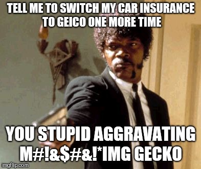 Say That Again I Dare You | TELL ME TO SWITCH MY CAR INSURANCE TO GEICO ONE MORE TIME; YOU STUPID AGGRAVATING M#!&$#&!*IMG GECKO | image tagged in memes,say that again i dare you | made w/ Imgflip meme maker