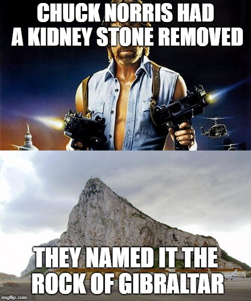 Chuck Norris Kidney Stone | CHUCK NORRIS HAD A KIDNEY STONE REMOVED; THEY NAMED IT THE ROCK OF GIBRALTAR | image tagged in rock of gibraltar,rock,sick,removed | made w/ Imgflip meme maker