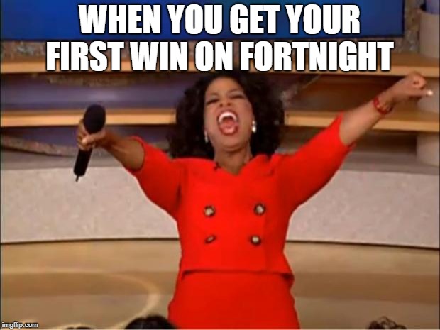 Oprah You Get A | WHEN YOU GET YOUR FIRST WIN ON FORTNIGHT | image tagged in memes,oprah you get a | made w/ Imgflip meme maker