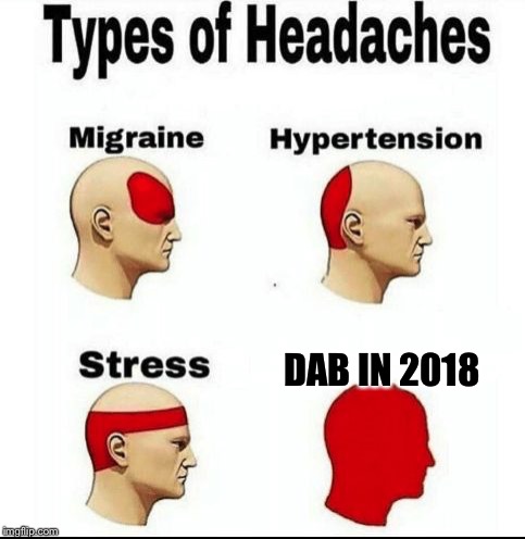 I found this template and it’s actually great lol | DAB IN 2018 | image tagged in types of headaches meme,unbreaklp,2018,dab,oh no it's retarded | made w/ Imgflip meme maker