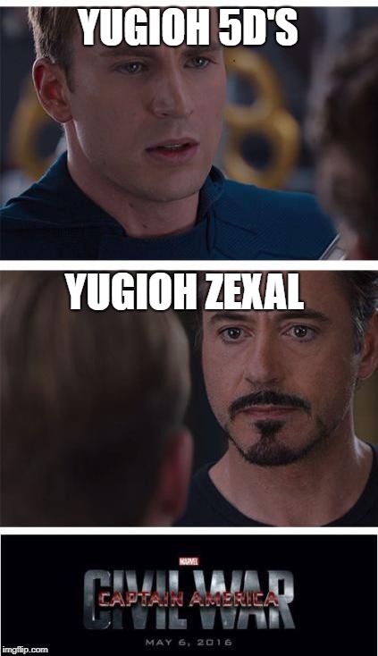 Wrong both times. Battle city 4 lyfe! | YUGIOH 5D'S; YUGIOH ZEXAL | image tagged in memes,marvel civil war 1 | made w/ Imgflip meme maker