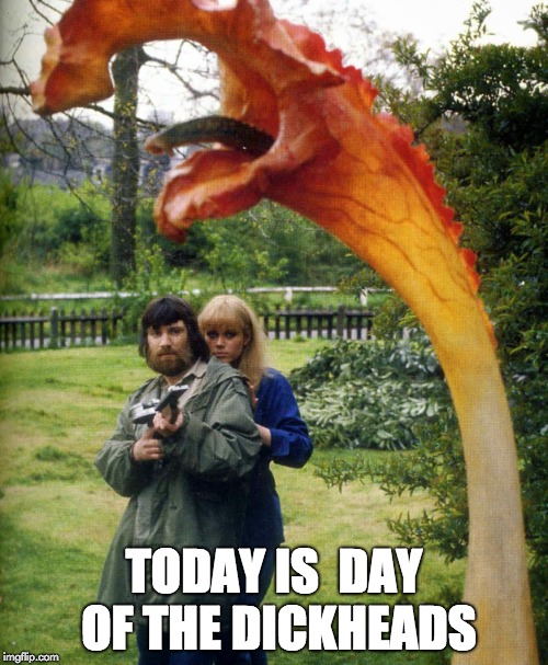 TODAY IS 
DAY OF THE DICKHEADS | image tagged in trifids,triffids,day of the triffids,day of the trifids,dickhead | made w/ Imgflip meme maker