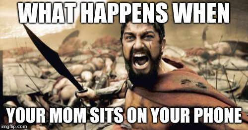 Sparta Leonidas | WHAT HAPPENS WHEN; YOUR MOM SITS ON YOUR PHONE | image tagged in memes,funny memes | made w/ Imgflip meme maker