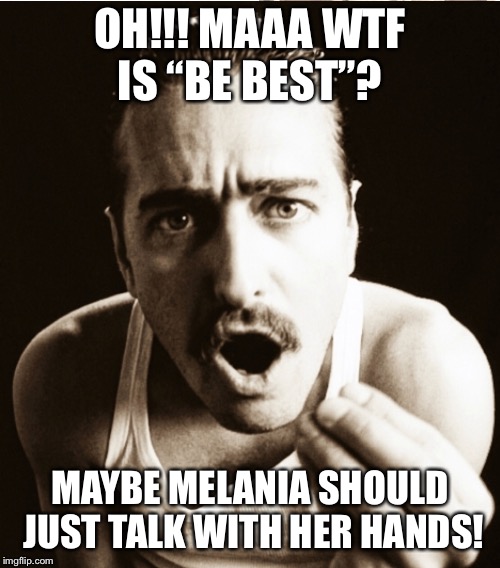 Be best | OH!!! MAAA WTF IS “BE BEST”? MAYBE MELANIA SHOULD JUST TALK WITH HER HANDS! | image tagged in be best,bebest,melania trump,melania be best,funny melania meme | made w/ Imgflip meme maker
