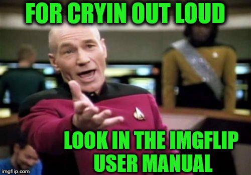 Picard Wtf Meme | FOR CRYIN OUT LOUD LOOK IN THE IMGFLIP USER MANUAL | image tagged in memes,picard wtf | made w/ Imgflip meme maker