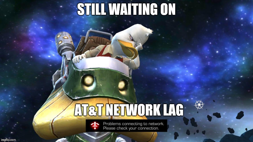 Still Waiting | STILL WAITING ON; AT&T NETWORK LAG | image tagged in att sucks,lag,marvel,still waiting,howard the duck | made w/ Imgflip meme maker