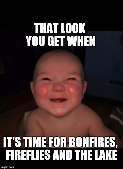 Summer time | THAT LOOK YOU GET WHEN; IT'S TIME FOR BONFIRES, FIREFLIES AND THE LAKE | image tagged in imgflip,memes,summer,lake | made w/ Imgflip meme maker