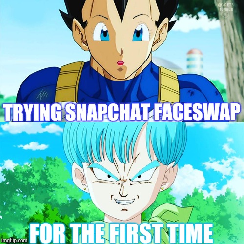 TRYING SNAPCHAT FACESWAP; FOR THE FIRST TIME | image tagged in dragon ball z,bulma,vegeta,memes | made w/ Imgflip meme maker