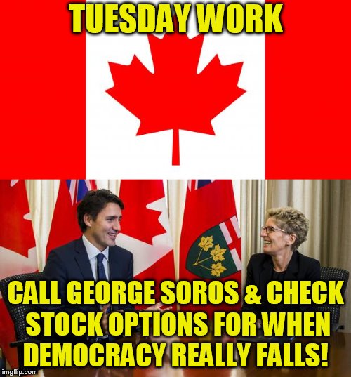 TUESDAY WORK; CALL GEORGE SOROS & CHECK STOCK OPTIONS FOR WHEN DEMOCRACY REALLY FALLS! | made w/ Imgflip meme maker