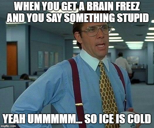 That Would Be Great Meme | WHEN YOU GET A BRAIN FREEZ AND YOU SAY SOMETHING STUPID; YEAH UMMMMM... SO ICE IS COLD | image tagged in memes,that would be great | made w/ Imgflip meme maker