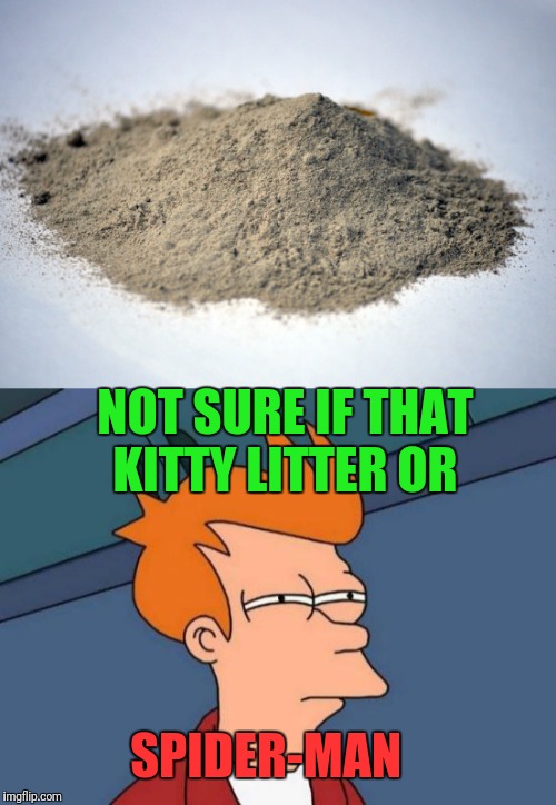 Dusted the Cobweb | NOT SURE IF THAT KITTY LITTER OR; SPIDER-MAN | image tagged in spiderman,dust,futurama fry,infinity war | made w/ Imgflip meme maker