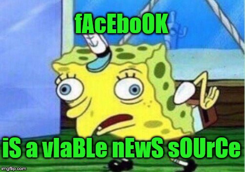Mocking Spongebob Meme | fAcEboOK iS a vIaBLe nEwS sOUrCe | image tagged in memes,mocking spongebob | made w/ Imgflip meme maker