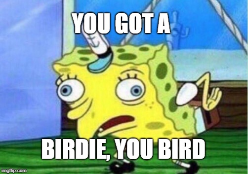 Mocking Spongebob Meme | YOU GOT A; BIRDIE, YOU BIRD | image tagged in memes,mocking spongebob | made w/ Imgflip meme maker