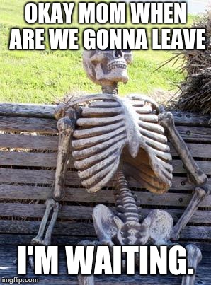 Let's go to the grocery store | OKAY MOM WHEN ARE WE GONNA LEAVE; I'M WAITING. | image tagged in memes,waiting skeleton | made w/ Imgflip meme maker