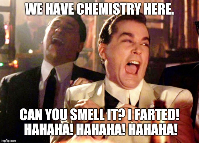 We have Chemistry! | WE HAVE CHEMISTRY HERE. CAN YOU SMELL IT? I FARTED! HAHAHA! HAHAHA! HAHAHA! | image tagged in memes,good fellas hilarious,chemistry,fart | made w/ Imgflip meme maker