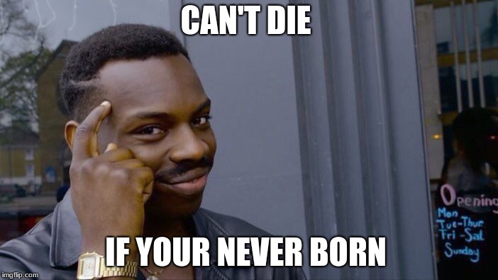 Roll Safe Think About It | CAN'T DIE; IF YOUR NEVER BORN | image tagged in memes,roll safe think about it | made w/ Imgflip meme maker