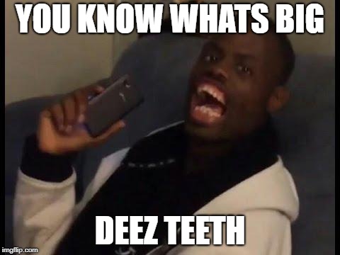 deez nuts | YOU KNOW WHATS BIG; DEEZ TEETH | image tagged in deez nuts | made w/ Imgflip meme maker