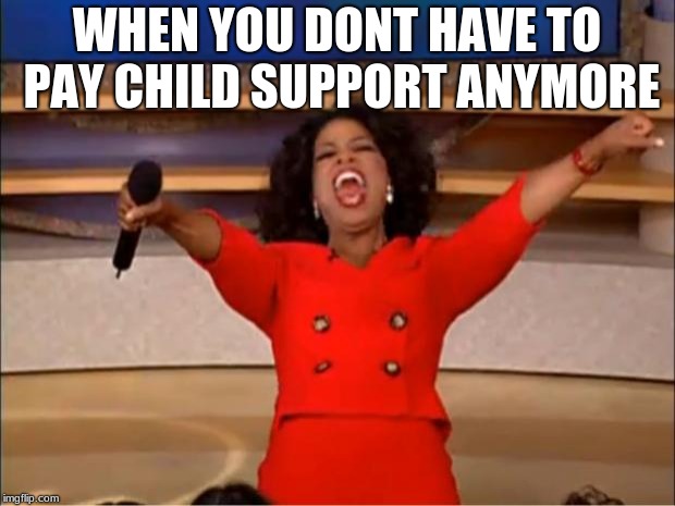 Oprah You Get A Meme | WHEN YOU DONT HAVE TO PAY CHILD SUPPORT ANYMORE | image tagged in memes,oprah you get a | made w/ Imgflip meme maker