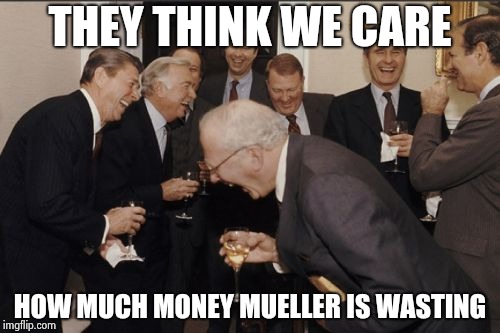 Here comes a Nothing burger | THEY THINK WE CARE; HOW MUCH MONEY MUELLER IS WASTING | image tagged in memes,laughing men in suits,traitor,taxation is theft,fbi investigation,wasted | made w/ Imgflip meme maker