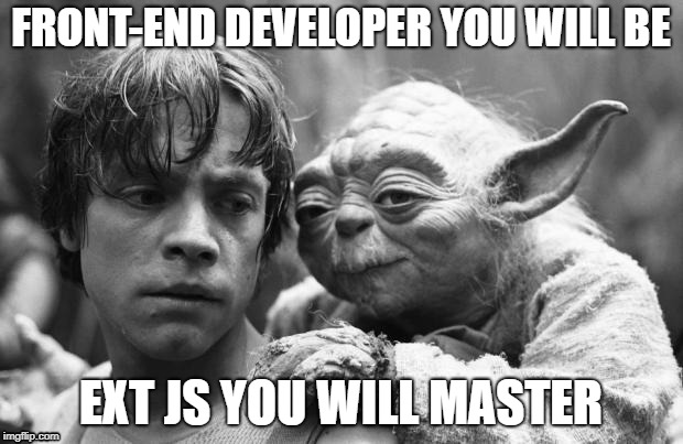 Luke&Yoda | FRONT-END DEVELOPER YOU WILL BE; EXT JS YOU WILL MASTER | image tagged in lukeyoda | made w/ Imgflip meme maker