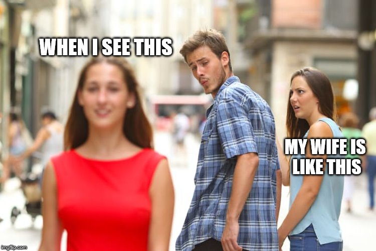 Distracted Boyfriend | WHEN I SEE THIS; MY WIFE IS LIKE THIS | image tagged in memes,distracted boyfriend | made w/ Imgflip meme maker