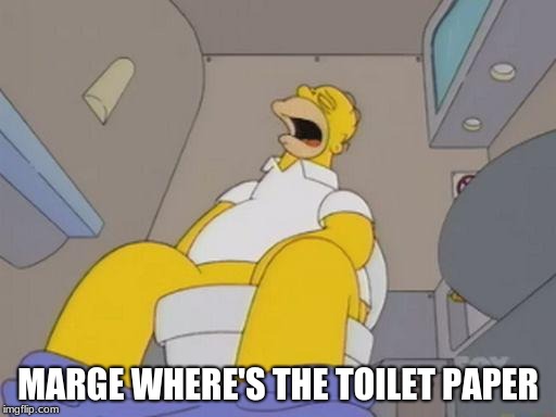 homer simpson toilet | MARGE WHERE'S THE TOILET
PAPER | image tagged in homer simpson toilet | made w/ Imgflip meme maker