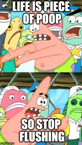 Put It Somewhere Else Patrick | LIFE IS PIECE OF POOP; SO STOP FLUSHING | image tagged in memes,put it somewhere else patrick | made w/ Imgflip meme maker