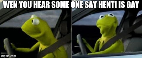 Kermit Driver | WEN YOU HEAR SOME ONE SAY HENTI IS GAY | image tagged in kermit driver | made w/ Imgflip meme maker