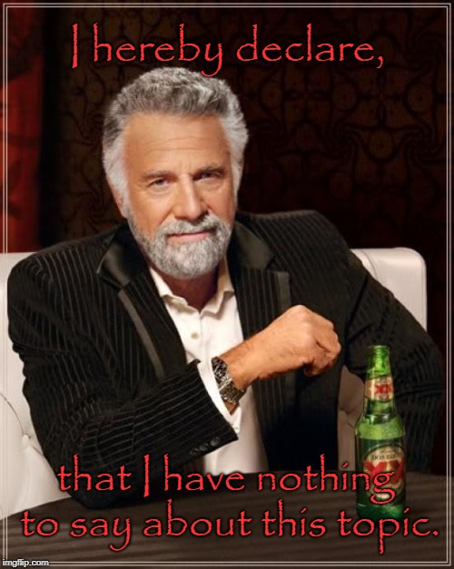 Nothing to Say | I hereby declare, that I have nothing to say about this topic. | image tagged in memes,the most interesting man in the world | made w/ Imgflip meme maker