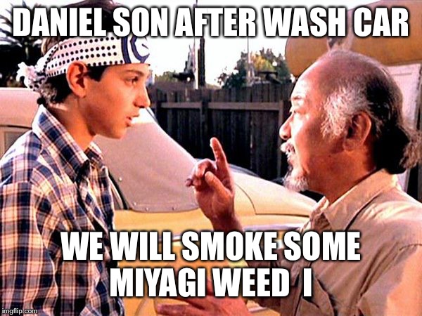 Karate Kid | DANIEL SON AFTER WASH CAR; WE WILL SMOKE SOME MIYAGI WEED  I | image tagged in karate kid | made w/ Imgflip meme maker