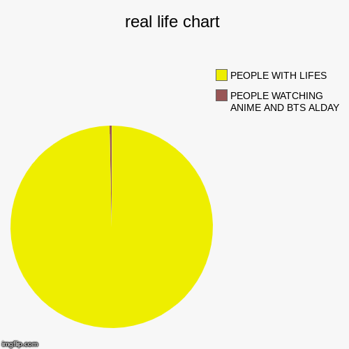 real life chart | PEOPLE WATCHING ANIME AND BTS ALDAY, PEOPLE WITH LIFES | image tagged in funny,pie charts | made w/ Imgflip chart maker