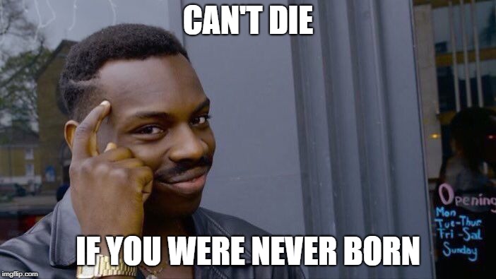 Roll Safe Think About It Meme | CAN'T DIE; IF YOU WERE NEVER BORN | image tagged in memes,roll safe think about it | made w/ Imgflip meme maker