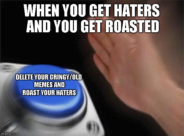 Blank Nut Button Meme | WHEN YOU GET HATERS AND YOU GET ROASTED; DELETE YOUR CRINGY/OLD MEMES AND ROAST YOUR HATERS | image tagged in memes,blank nut button | made w/ Imgflip meme maker
