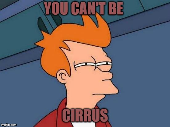 Futurama Fry | YOU CAN'T BE; CIRRUS | image tagged in memes,futurama fry | made w/ Imgflip meme maker