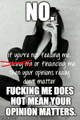 I fixed it. | NO. FUCKING ME DOES NOT MEAN YOUR OPINION MATTERS. | image tagged in opinion,nsfw | made w/ Imgflip meme maker