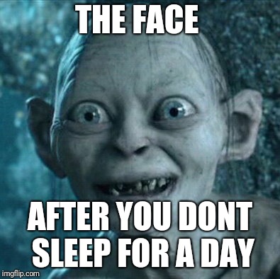 Gollum Meme | THE FACE; AFTER YOU DONT SLEEP FOR A DAY | image tagged in memes,gollum | made w/ Imgflip meme maker