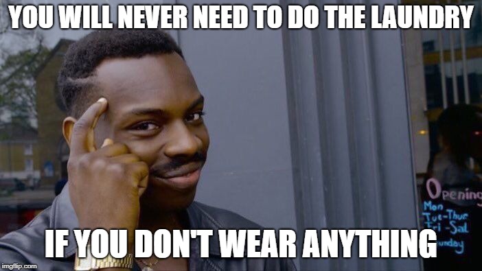 Roll Safe Think About It | YOU WILL NEVER NEED TO DO THE LAUNDRY; IF YOU DON'T WEAR ANYTHING | image tagged in memes,roll safe think about it | made w/ Imgflip meme maker