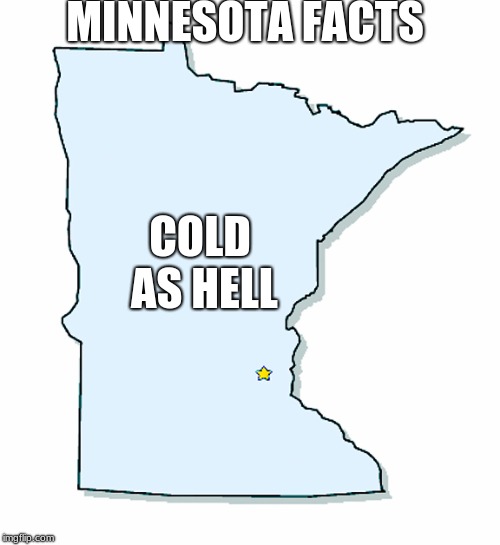 Minnesota Outline | MINNESOTA FACTS; COLD AS HELL | image tagged in minnesota outline | made w/ Imgflip meme maker
