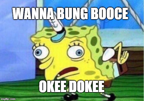 Mocking Spongebob Meme | WANNA BUNG BOOCE; OKEE DOKEE | image tagged in memes,mocking spongebob | made w/ Imgflip meme maker