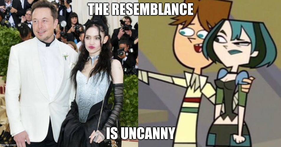 Elon Musk and Grimes | THE RESEMBLANCE; IS UNCANNY | image tagged in memes,funny,elon musk,dank memes,elon musk and grimes,grimes | made w/ Imgflip meme maker