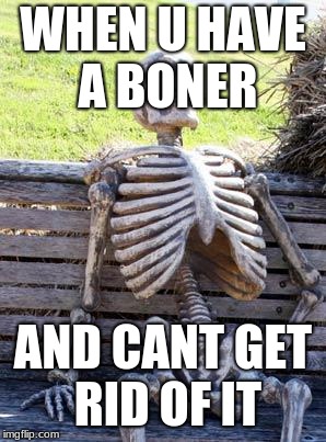 Waiting Skeleton Meme | WHEN U HAVE A BONER; AND CANT GET RID OF IT | image tagged in memes,waiting skeleton | made w/ Imgflip meme maker