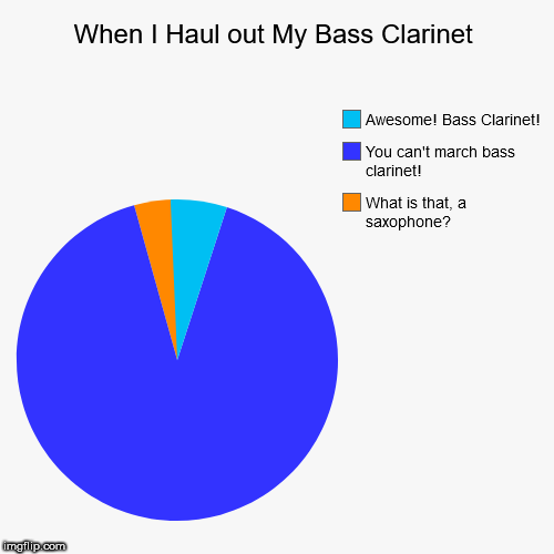 When I Haul out My Bass Clarinet | What is that, a saxophone?, You can't march bass clarinet!, Awesome! Bass Clarinet! | image tagged in funny,pie charts | made w/ Imgflip chart maker